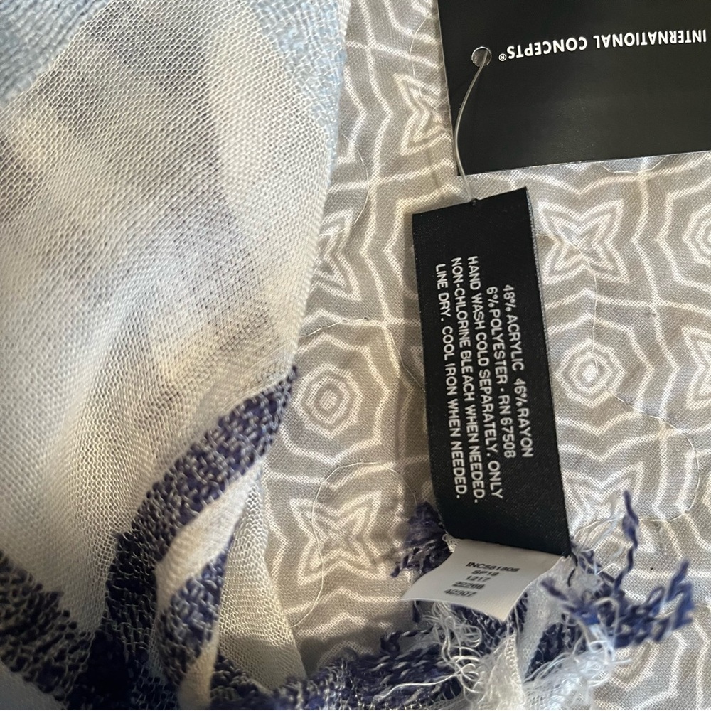 *FREE w bundle! INC Striped Scarf/Wrap‎ w Yellow, Navy, Blue, & Turquoise. - Picture 3 of 4